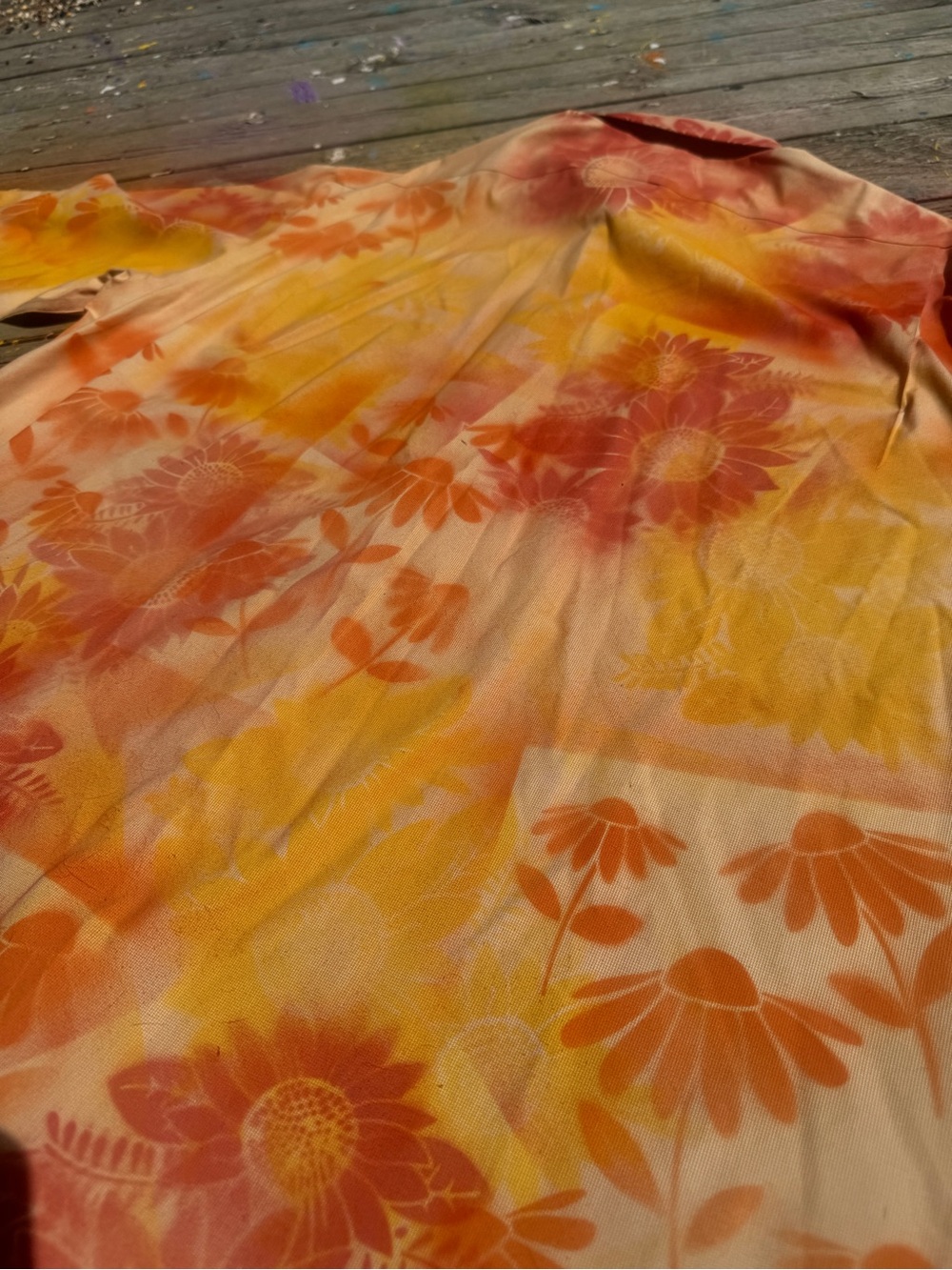 Hand Painted Sunflower Oversized Shacket Women XL 2XL Fall Colors Upcycled Art - Picture 10 of 13